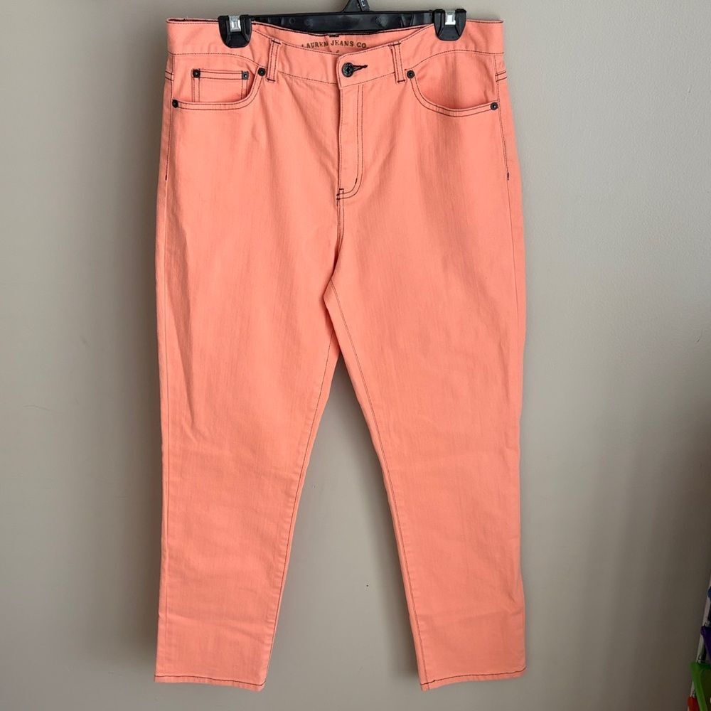 RALPH LAUREN JEANS CO denim ankle pants size 10 salmon coral pink cotton stretch